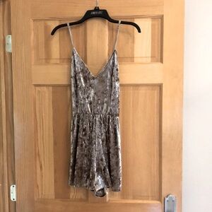 Adorable crushed velvet romper in Taupe/grey color